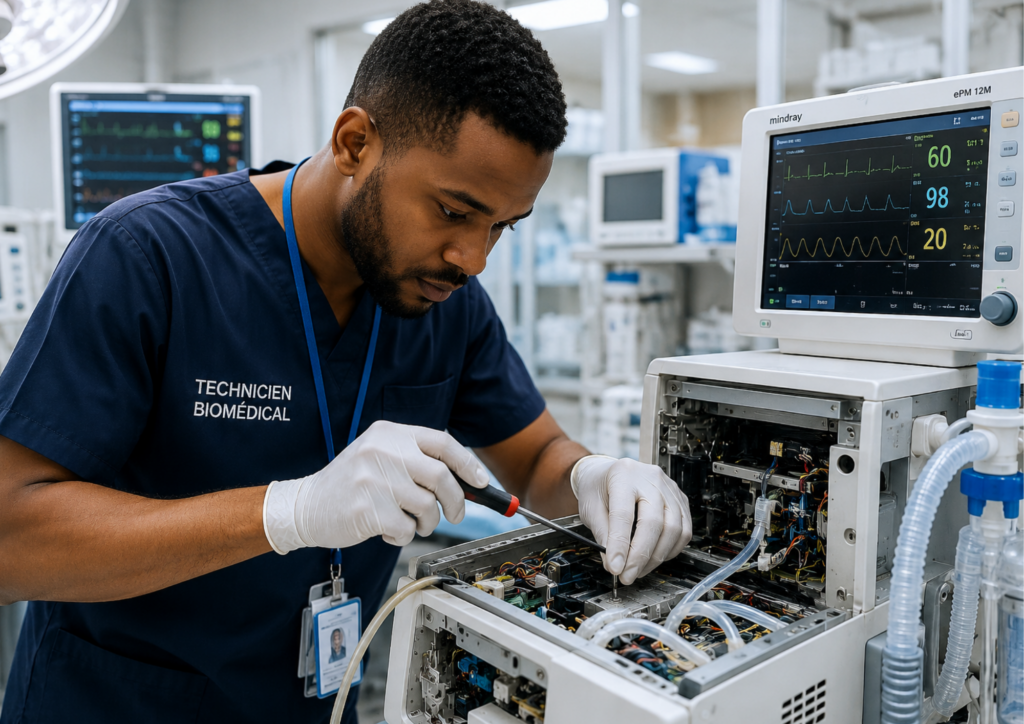 technicien biomédical availlant sur un équipement médical technicien biomédical travaillant sur un équipement médical